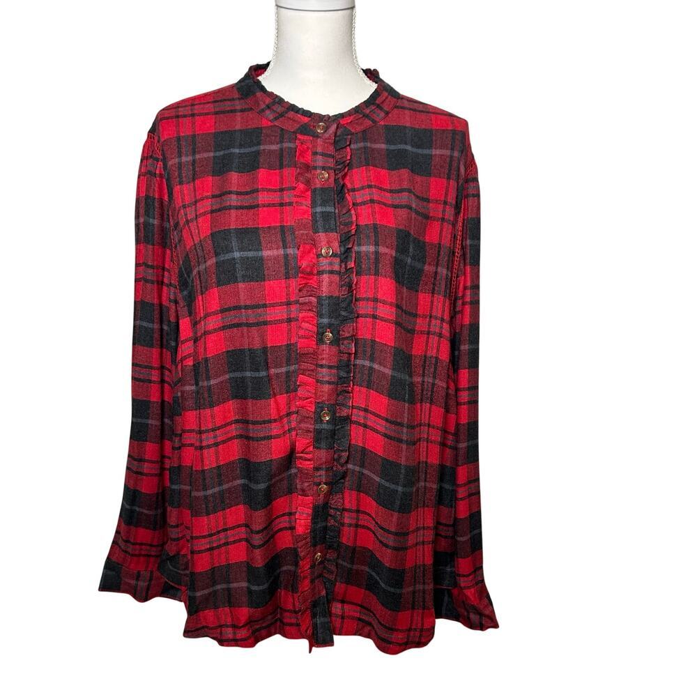 Soft surroundings new Triana red and black plaid flannel ruffles size 3X
